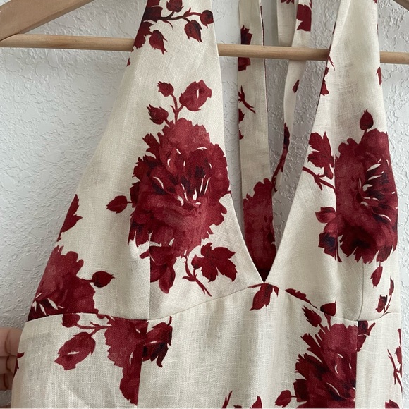 Faithfull The Brand Linen Marais Midi Dress  Cecile Floral Garnet Size 6 - Picture 7 of 16